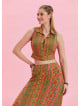 Orange Crop Blouse with Shirt Collar Button Detail 4629